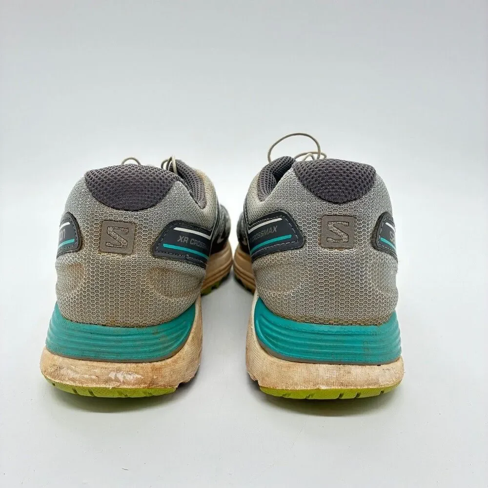 Salomon XR Crossmax Womens 7.5 Gray Teal Trail Running Shoes Contagrip